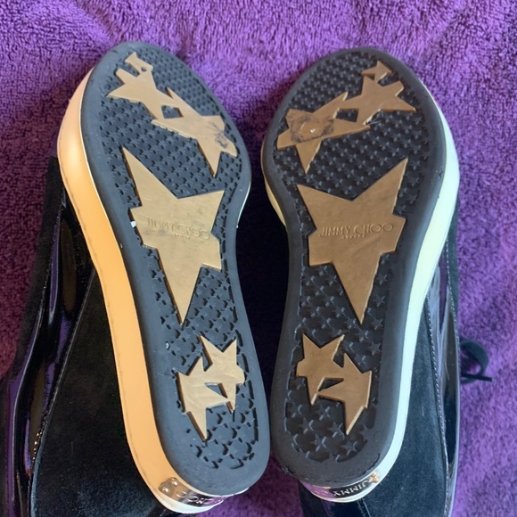 Jimmy Choo Black Suede/Patent Leather Wedge Bootie sz 39 - Picture 7 of 10